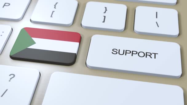 スーダン支援の概念 ボタンを押すアニメーション 国旗掲揚国又は政府の支援 — ストック動画