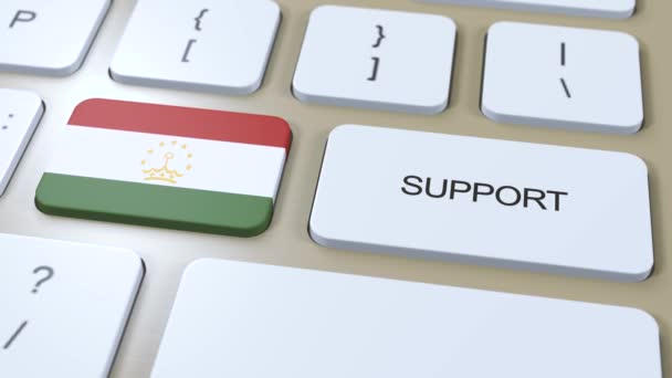 Таджикистан Поддерживает Концепцию Кнопка Push Animation Поддержка Страны Правительства Государственным — стоковое видео
