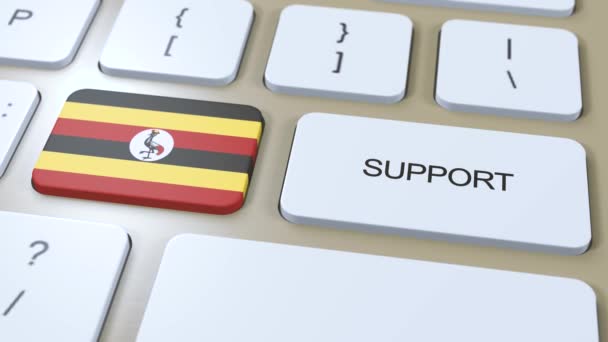 Концепция Поддержки Уганды Кнопка Push Animation Поддержка Страны Правительства Государственным — стоковое видео