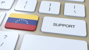 Venezuela Destek Konsepti. Düğmeye bas animasyonu. Ulusal Bayrak ile Ülke veya Hükümete Destek