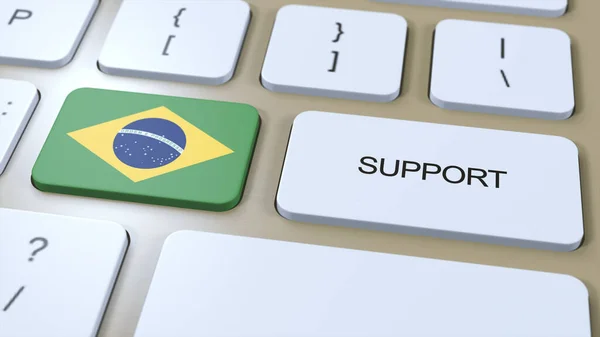 ブラジルのサポートコンセプト ボタン3Dイラストを押す 国旗掲揚国又は政府の支援 — ストック写真
