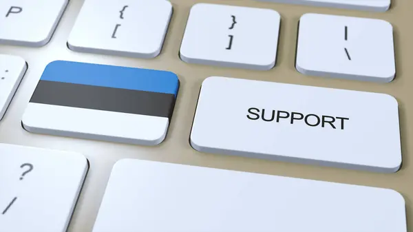 エストニア支援の概念 ボタン3Dイラストを押す 国旗掲揚国又は政府の支援 — ストック写真