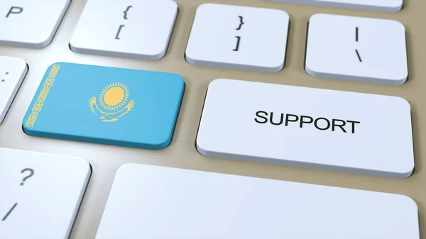 カザフスタン支援構想 ボタン3Dイラストを押す 国旗掲揚国又は政府の支援 — ストック写真