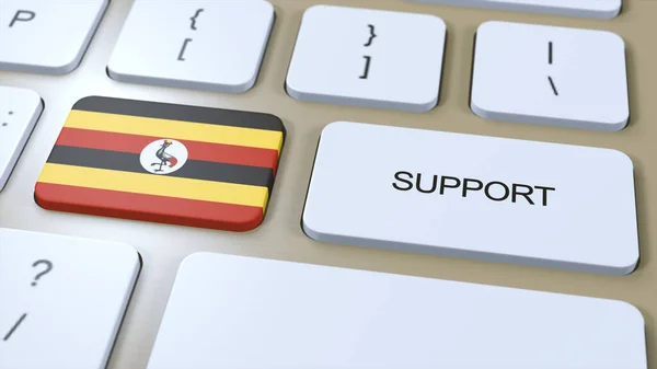 Uganda Destek Konsepti Düğmeye Bas Boyutlu Resim Ulusal Bayrak Ile — Stok fotoğraf