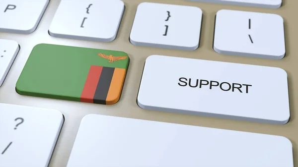 ザンビア支援構想 ボタン3Dイラストを押す 国旗掲揚国又は政府の支援 — ストック写真
