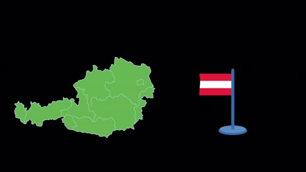 Oostenrijk Vlag Kaartvorm Animatie — Stockvideo