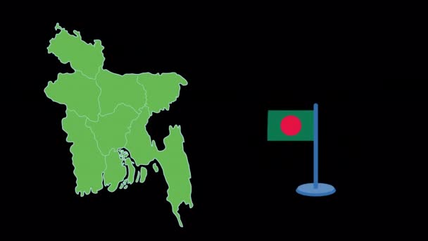 Bandera Bangladesh Animación Forma Mapa — Vídeos de Stock