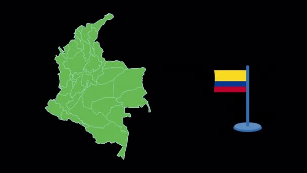 Vlag Plattegrond Van Colombia Animatie — Stockvideo
