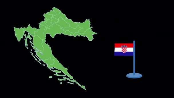 クロアチア国旗と地図形状アニメーション — ストック動画