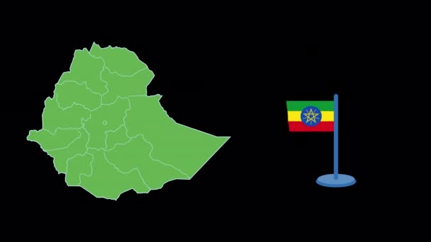 Ethiopië Vlag Kaart Vorm Animatie — Stockvideo