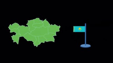 Kazakistan Bayrak ve Harita Şekil Canlandırması
