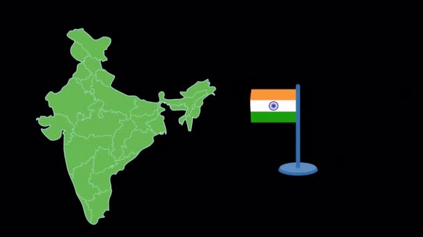 Indiens Flagge Und Landkarte Gestalten Animation — Stockvideo