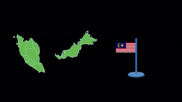 Malaysia Flagga Och Karta Form Animation — Stockvideo