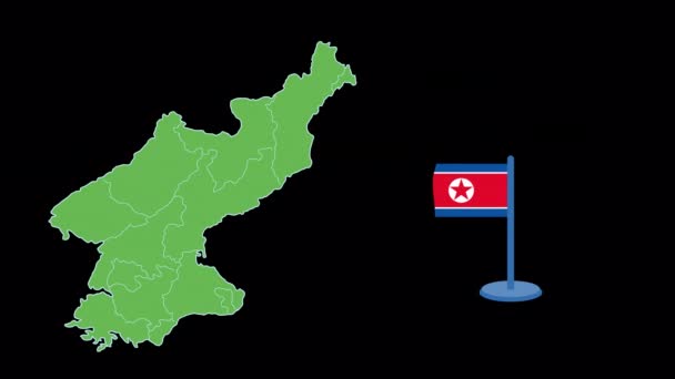 Bandeira Coreia Norte Animação Forma Mapa — Vídeo de Stock
