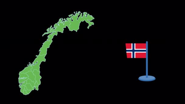 Noorwegen Vlag Kaartvorm Animatie — Stockvideo