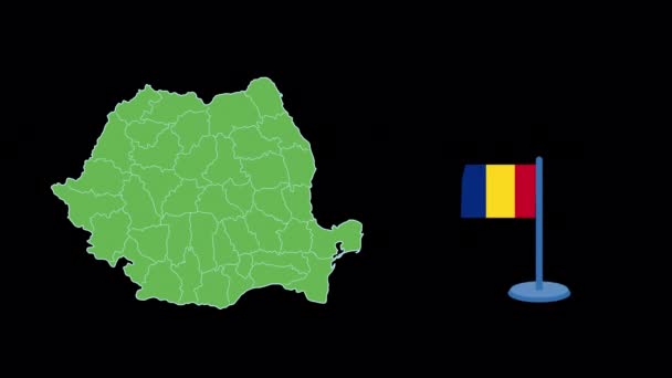 Rumänien Flagga Och Karta Form Animation — Stockvideo
