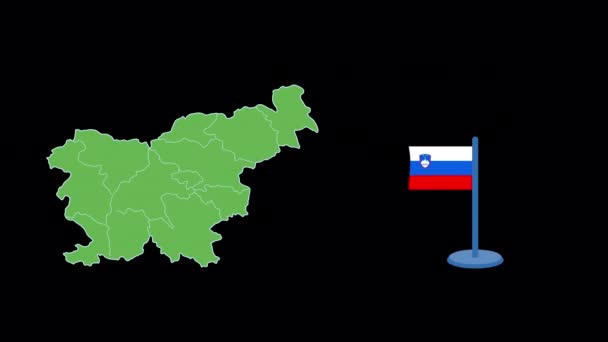 Slovenien Flagga Och Karta Form Animation — Stockvideo