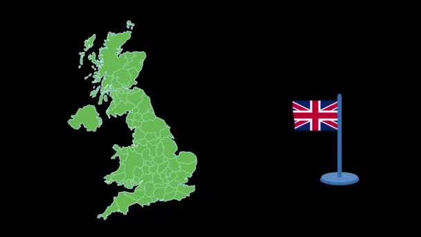 Reino Unido Reino Unido Bandera Mapa Forma Animación — Vídeo de stock