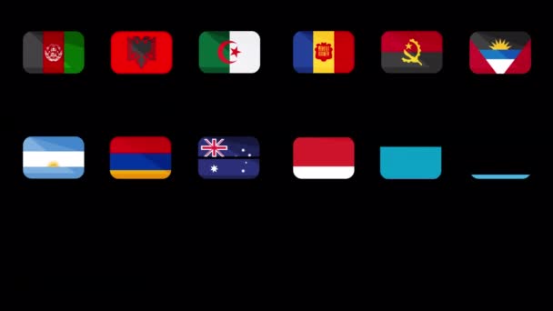 Conjunto Iconos Banderas Nacionales Revelan Animación — Vídeo de stock