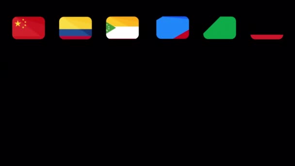 National Flags Icon Set Reveal Animation — Stock Video