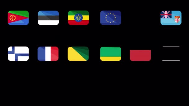 Bandeiras Nacionais Conjunto Ícones Revelar Animação — Vídeo de Stock