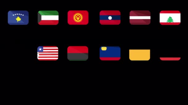 Nationella Flaggor Ikon Set Avslöja Animation — Stockvideo