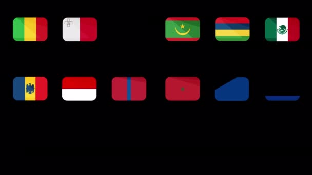 Bandiere Nazionali Icona Set Rivelare Animazione — Video Stock
