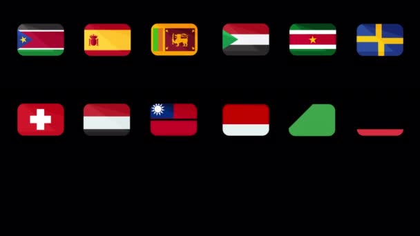 National Flags Icon Set Reveal Animation — Stock Video