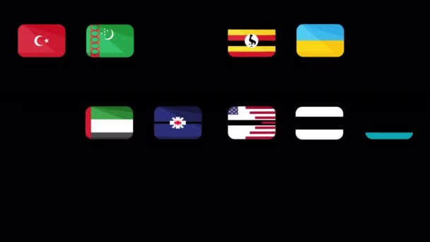 Bandeiras Nacionais Conjunto Ícones Revelar Animação — Vídeo de Stock