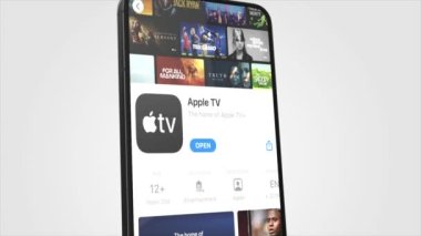 New York, ABD - 1 Mayıs 2023: Apple TV Logosu Telefon Ekran Animasyonu, İllüstrasyon Editörü.