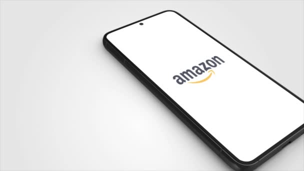 New York Mei 2023 Amazon Logo Phone Screen Animation Illustratief — Stockvideo