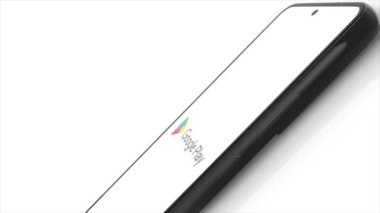 New York, ABD - 1 Mayıs 2023: Google Play Logo on Phone Screen Animation, Illustrative Editorial.