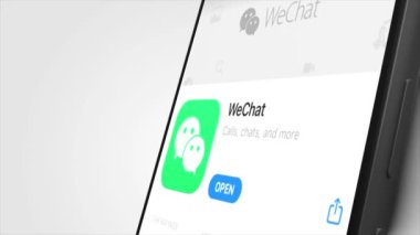 New York, ABD - 1 Mayıs 2023: Telefon Ekran Animasyonu Üzerine WeChat Logosu, İllüstrasyon Editörü.