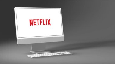 New York, ABD - 1 Mayıs 2023: Netflix Logo PC Ekran Animasyonu, İllüstrasyon Editörü.