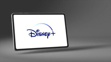 New York, ABD - 1 Mayıs 2023: Tablet Ekran Animasyonu Üzerine Disney Plus Logosu, İllüstrasyon Editörü.