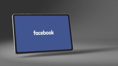 New York, ABD - 1 Mayıs 2023: Tablet Ekran Animasyonu Facebook Logosu, İllüstrasyon Editörü.