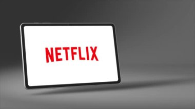 New York, ABD - 1 Mayıs 2023: Tablet Ekran Animasyonu Netflix Logosu, İllüstrasyon Editörü.