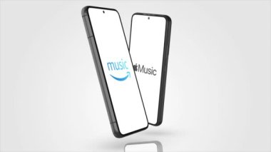 New York, ABD - 1 Mayıs 2023: Amazon Müzik ve Apple Müzik Uygulaması Telefon Ekran Animasyonu, İllüstrasyon Editörü.