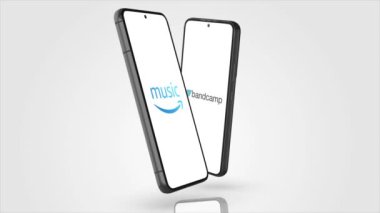 New York, ABD - 1 Mayıs 2023: Amazon Müzik ve Bando Kampı Telefon Ekran Animasyonu Logosu, İllüstrasyon Editörü.