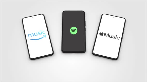 New York Abd Mayıs 2023 Amazon Müzik Spotify Apple Müzik — Stok video