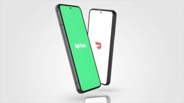 New York, ABD - 1 Mayıs 2023: Bolt Food and Doordash uygulama logosu Telefon Ekran Animasyonu, İllüstrasyon Editörü.