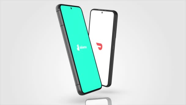 New York Usa May 2023 Deliveroo Doordash App Logo Phone — 图库视频影像