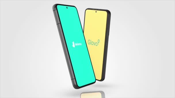 New York Usa May 2023 Deliveroo Glovo App Logo Phone — 图库视频影像
