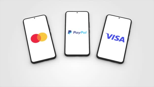 New York Usa Května 2023 Logo Paypal Mastercard Visa Aplikace — Stock video