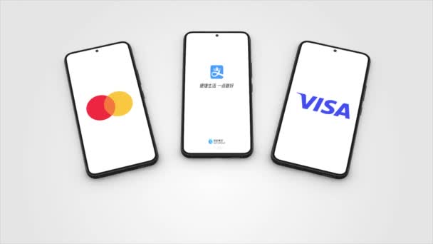 Nueva York Mayo 2023 Alipay Mastercard Visa App Logo Pantalla — Vídeos de Stock