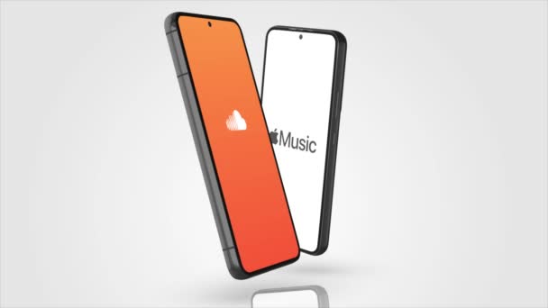 美国纽约 2023年5月1日 Soundcloud Apple Music App Logo Phone Screen Animation — 图库视频影像