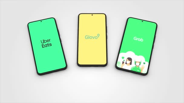 美国纽约 2023年5月1日 Uber Eats Glovo Grab App Logo Phone Screen — 图库视频影像
