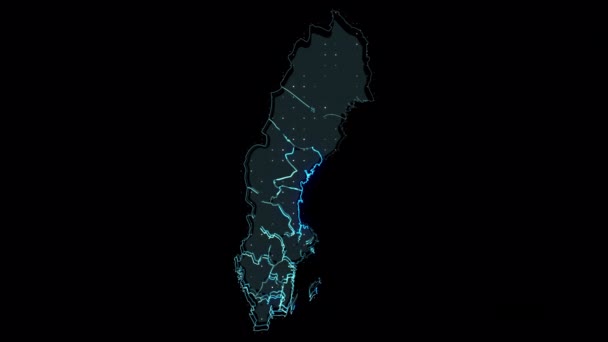 Švédsko Mapa Tvar Obrysu Země Digitální Obrys — Stock video