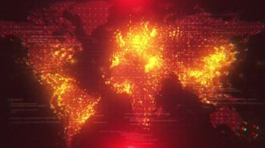 Dünya Haritası Dijital Arkaplanı. Teknoloji Pikseli Kırmızı Arkaplan.