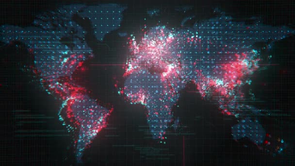 世界地図デジタル背景 テクノロジーダークピクセルの背景 — ストック動画